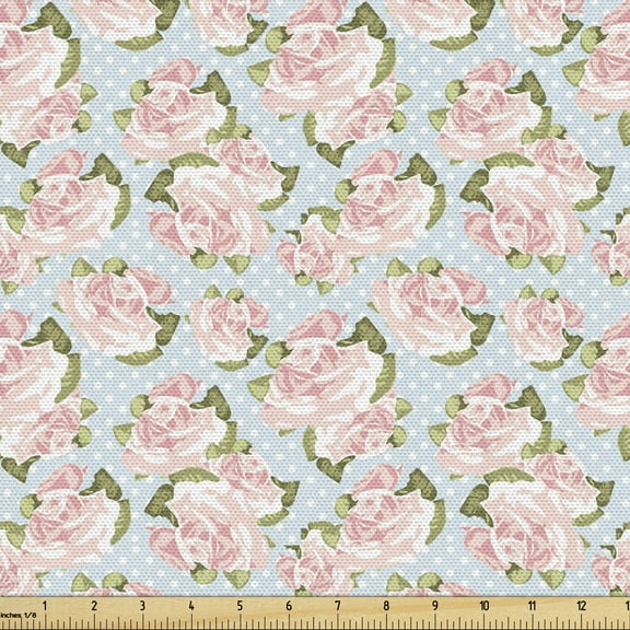 Ambesonne Shabby Flora Fabric by the Yard Upholstery, English Garden Plant, 3 Yards, Multicolor