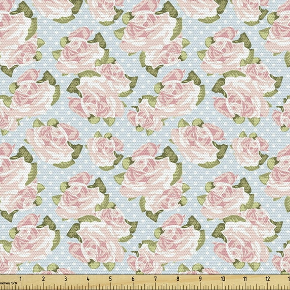 Ambesonne Shabby Flora Fabric by the Yard Upholstery, English Garden Plant, 5 Yards, Multicolor