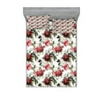 thumbnail image 1 of Shabby Flora Fitted Sheet & Pillow Sham Set, Country Style Floral Flower Roses Watercolor Image Art, Decorative Printed 6 Piece Bedding Decor Set, King, Dark Coral Maroon, by Ambesonne, 1 of 3