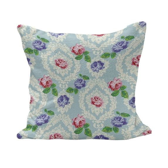 Shabby Flora Fluffy Throw Pillow Cushion Cover, Baroque Inspired Colorful Roses on Victorian Pattern Fragrance Buds Art, Decorative Square Accent Pillow Case, 24" x 24", Multicolor, by Ambesonne