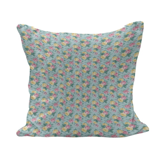 Shabby Flora Fluffy Throw Pillow Cushion Cover, Colorful Roses Vegetation in The Summer with Leaves Bridal, Rectangle Accent Pillow Case, 36" x 16", Turquoise Pale Pink, by Ambesonne