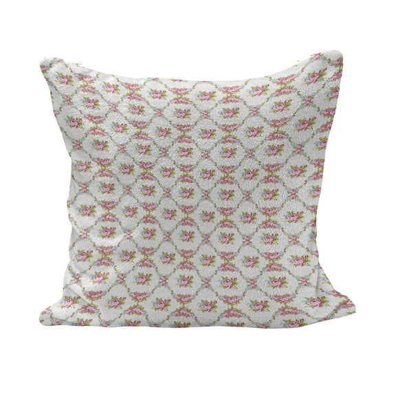 Shabby Flora Fluffy Throw Pillow Cushion Cover, Curvy Borders with Rose Blossoms Retro Feminine Flora Waves Garland Inspired, Decorative Square Accent Pillow Case, 16" x 16", Multicolor, by Ambesonne