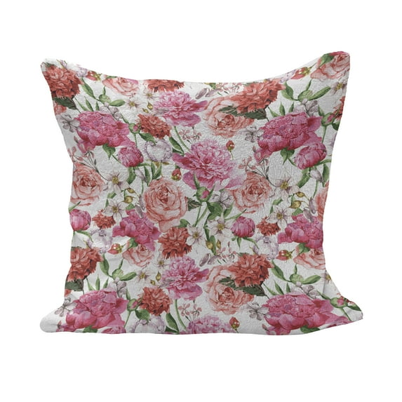 Shabby Flora Fluffy Throw Pillow Cushion Cover, Summer Spring Garden Flowers with Leaves and Buds Art, Decorative Square Accent Pillow Case, 26" x 26", Pale Pink Hot Pink, by Ambesonne