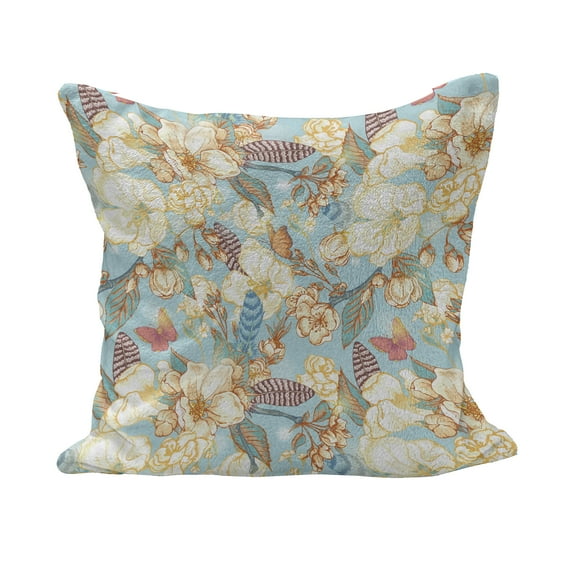 Shabby Flora Fluffy Throw Pillow Cushion Cover, Vintage Garden Spring Season Seamless Image Flowers Leaves Image, Decorative Square Accent Pillow Case, 24" x 24", Pale Blue Purple White, by Ambesonne