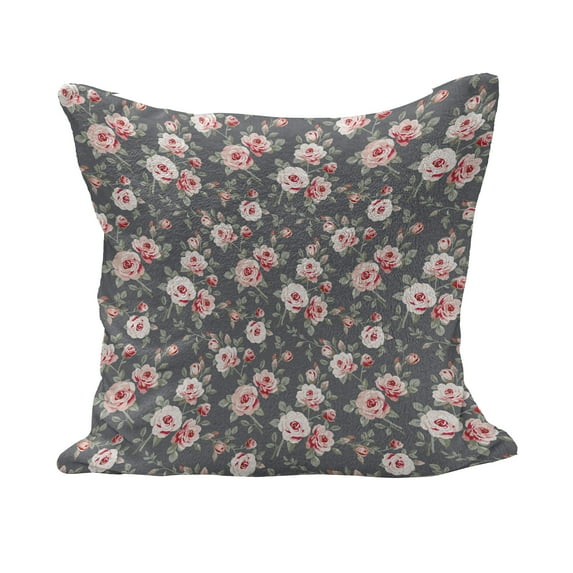 Shabby Flora Fluffy Throw Pillow Cushion Cover, Vintage Style Vibrant Roses Leaves Bush Buds Stems Rural Area Classical, Decorative Square Accent Pillow Case, 40" x 40", Multicolor, by Ambesonne