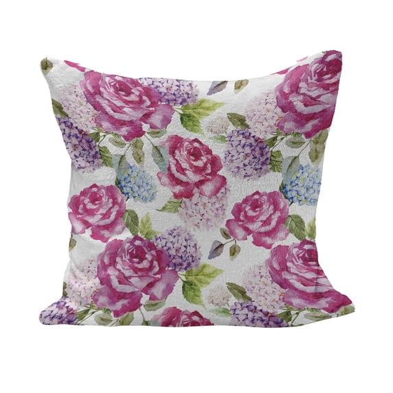 Shabby Flora Fluffy Throw Pillow Cushion Cover, Watercolor Abstract Lavenders Leaves Buds Art Print, Decorative Square Accent Pillow Case, 26" x 26", Pale Green Hot Pink, by Ambesonne