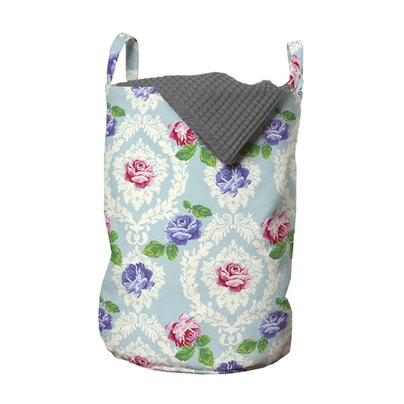 Shabby Flora Laundry Bag, Baroque Inspired Colorful Roses on Victorian Pattern Fragrance Buds Art, Hamper Basket with Handles Drawstring Closure for Laundromats, 13" x 19", Multicolor, by Ambesonne