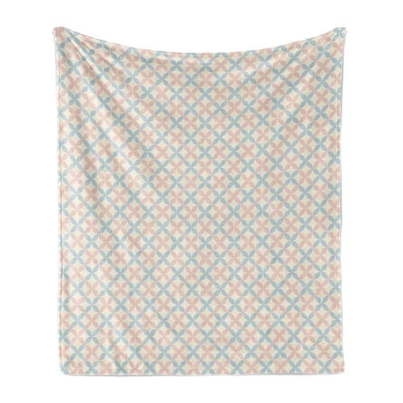 Shabby Flora Soft Flannel Fleece Blanket, Floral Motif Pastel Colors Flower Petals Pattern Geometric Ornate, Cozy Plush for Indoor and Outdoor Use, 50" x 70", Cream Salmon Pale Blue, by Ambesonne