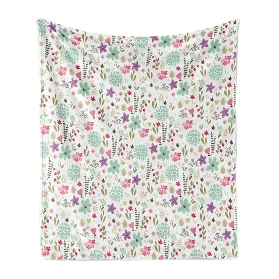 Shabby Flora Soft Flannel Fleece Blanket, Flowers Floral Romantic Country Nature Leaves Buds Forest Garden Artwork Image, Cozy Plush for Indoor and Outdoor Use, 50" x 60", Multicolor, by Ambesonne
