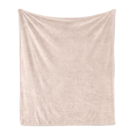 Shabby Flora Soft Flannel Fleece Blanket, Vintage Geometric Diamond Line Tile Pattern Pastel Color Nested Rhombus Print, Cozy Plush for Indoor and Outdoor Use, 50" x 70", Peach Cream, by Ambesonne