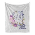 thumbnail image 1 of Shabby Flora Soft Flannel Fleece Throw Blanket, Life is a Trip Inspirational Words Romantic Floral Wreath and Retro Bicycle, Cozy Plush for Indoor and Outdoor Use, 70" x 90", Multicolor, by Ambesonne, 1 of 6