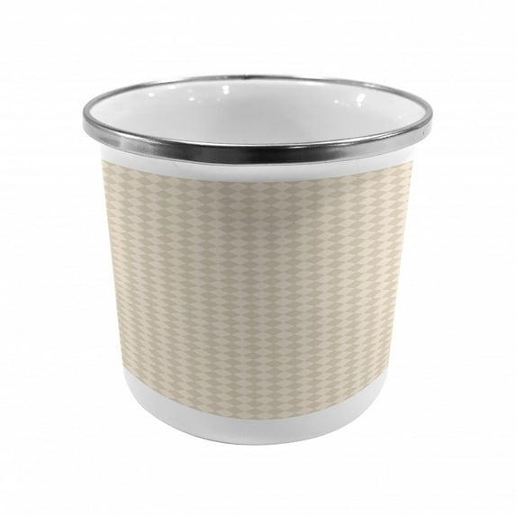 Shabby Flora Steel Camping Mug, Retro Geometric Checked Pattern Diagonal Rhombus Tile Pastel Colored Design, Printed Thermal Cup for Camping and Outdoor Activities, by Ambesonne