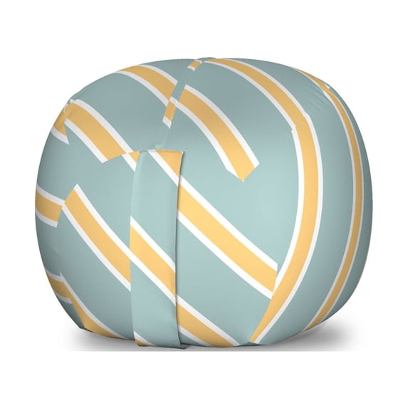 Shabby Flora Storage Toy Bag Chair, Nostalgic Diagonal Bold and Thin Stripes Geometric Simplistic, Stuffed Animal Organizer Washable Bag, Large Size, Almond Green Apricot, by Ambesonne