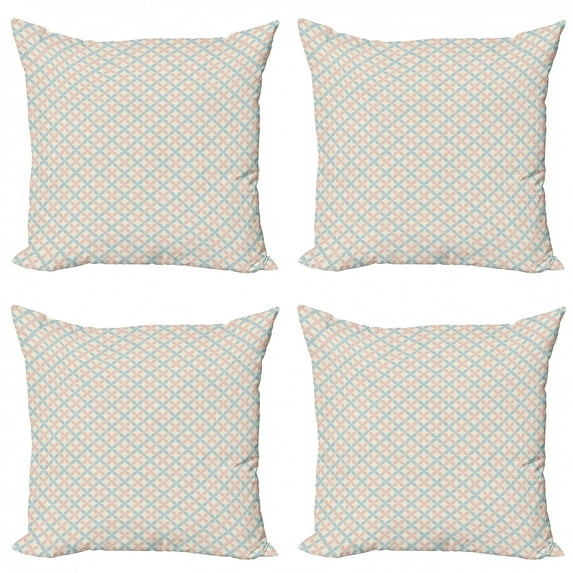 Ambesonne Floral Throw Pillow Cover 4 Pack, Pastel Color Motifs, 16", Cream Salmon Pale Blue