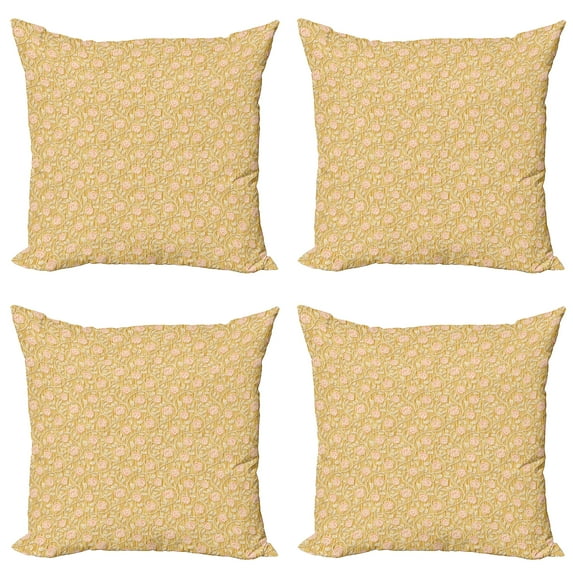Ambesonne Shabby Flora Throw Pillow Cover 4 Pack, Romantic Rose Petal, 16", Pink and Yellow