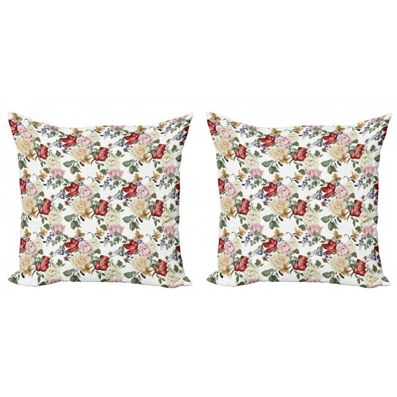 Ambesonne Spring Throw Pillow Cover 2 Pack, Lilacs Roses Flowers, 18", Pale Pink Cream