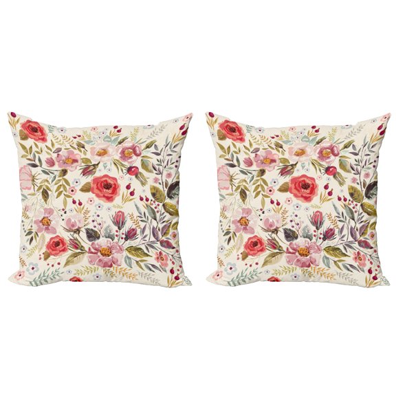 Ambesonne Colorful Throw Pillow Cover 2 Pack, Abstract Flowers Roses, 18", Multicolor