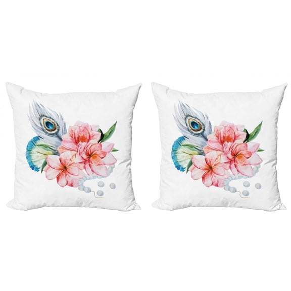 Ambesonne Shabby Flora Throw Pillow Cover 2 Pack, Peony and Peacock, 18", Multicolor