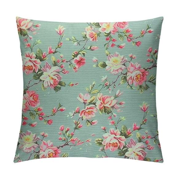 Shabby Flora Throw Pillow Cushion Cover, Retro Spring Blossom Flowers French Garden Florets Garland Artisan Image, Decorative Square Accent Pillow Case,  Mint Pink