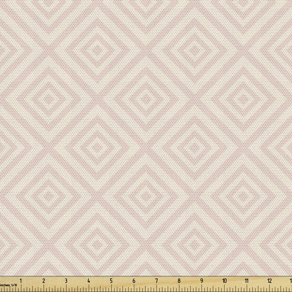 Ambesonne Shabby Flora Fabric by the Yard Upholstery, Pastel Diamond Line, 10 Yards, Peach Cream