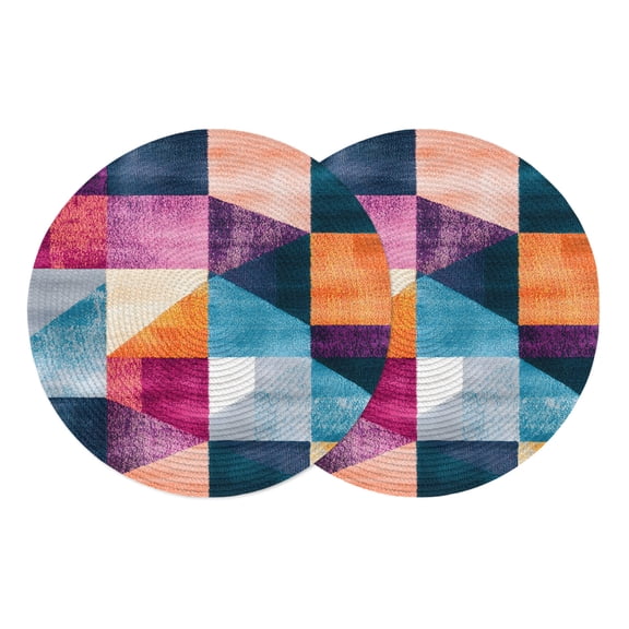 Shabby Geometric Round Placemats Set of 2 Abstract Art Modern Rhombus Place Mats Indoor Woven Table Mats Washable Heat-Resistance Braided Dining Table Placemats for Kitchen Party Decor 13 Inch