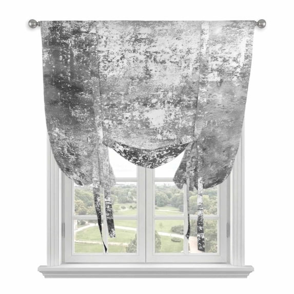 Shabby Grey Tie Up Curtains for Small Windows,Adjustable Rod Pocket Valance 45 Inch Short, Oil Painting Vintage Art Gray White Window Treatment Balloon Roman Blind Shade, 34" x 45"