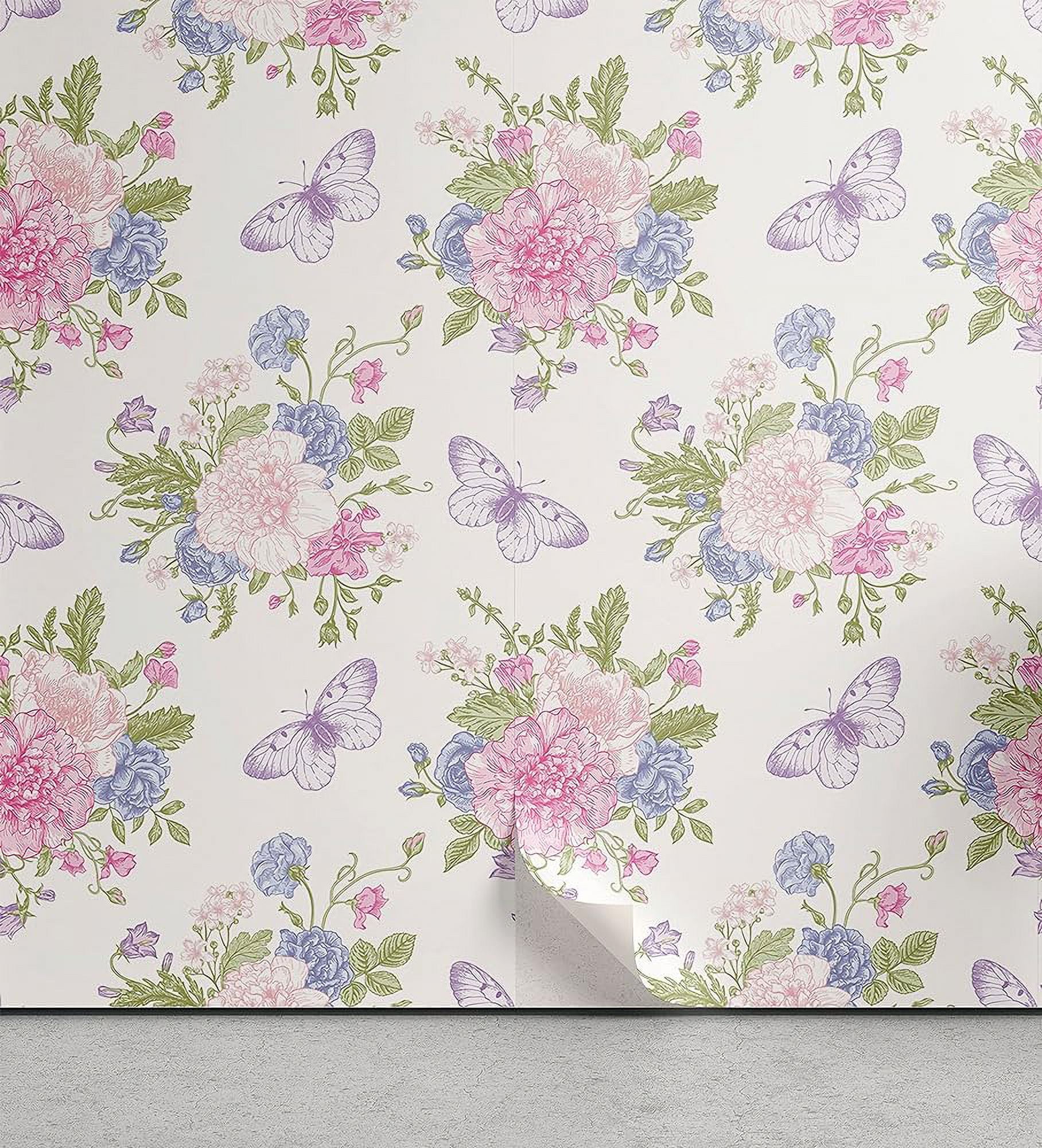 Shabby Peel & Stick Wallpaper For Home, Flowers l Design With Buds And