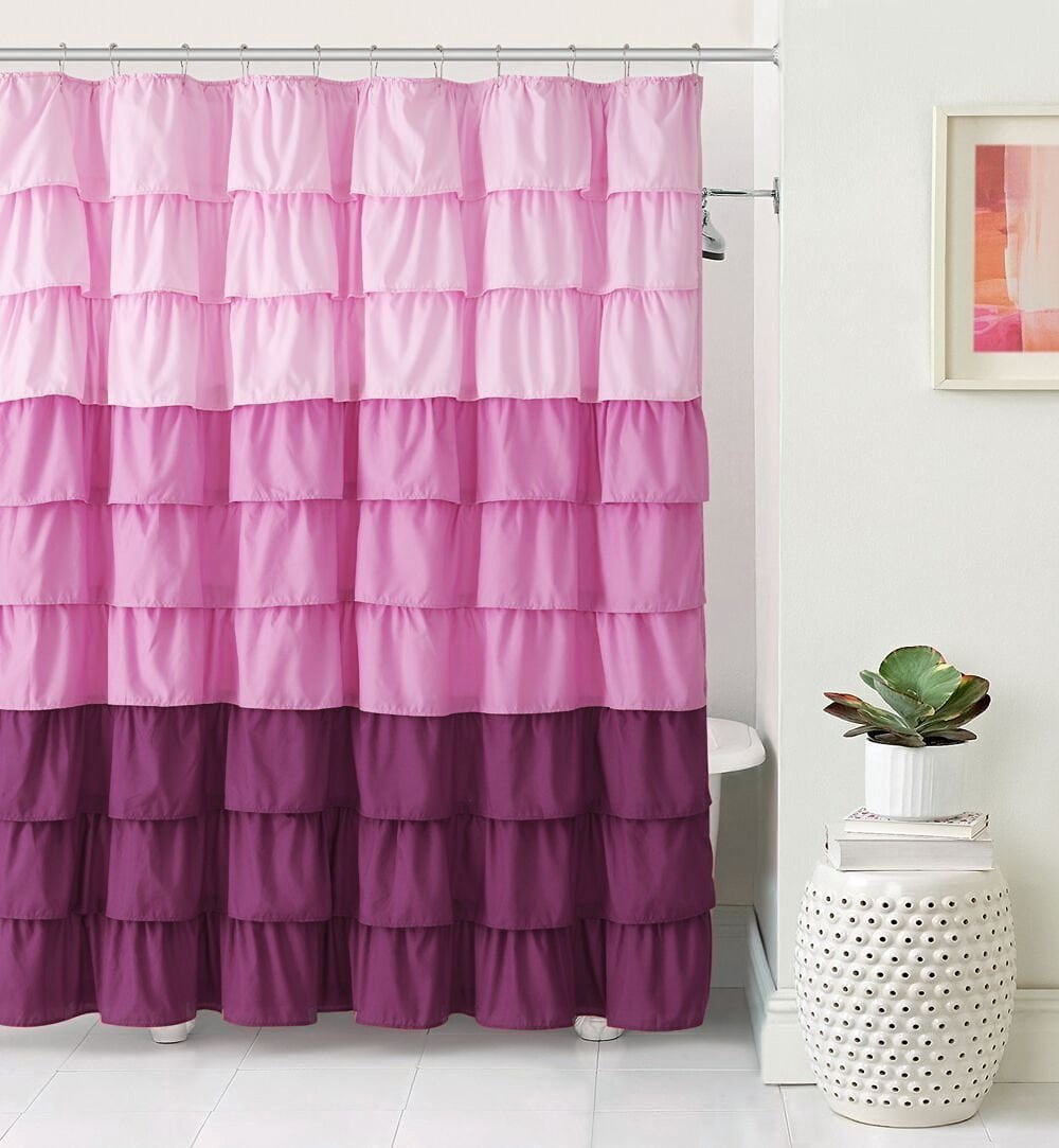 Shabby Ruffled Fabric Shower Curtain - Pink