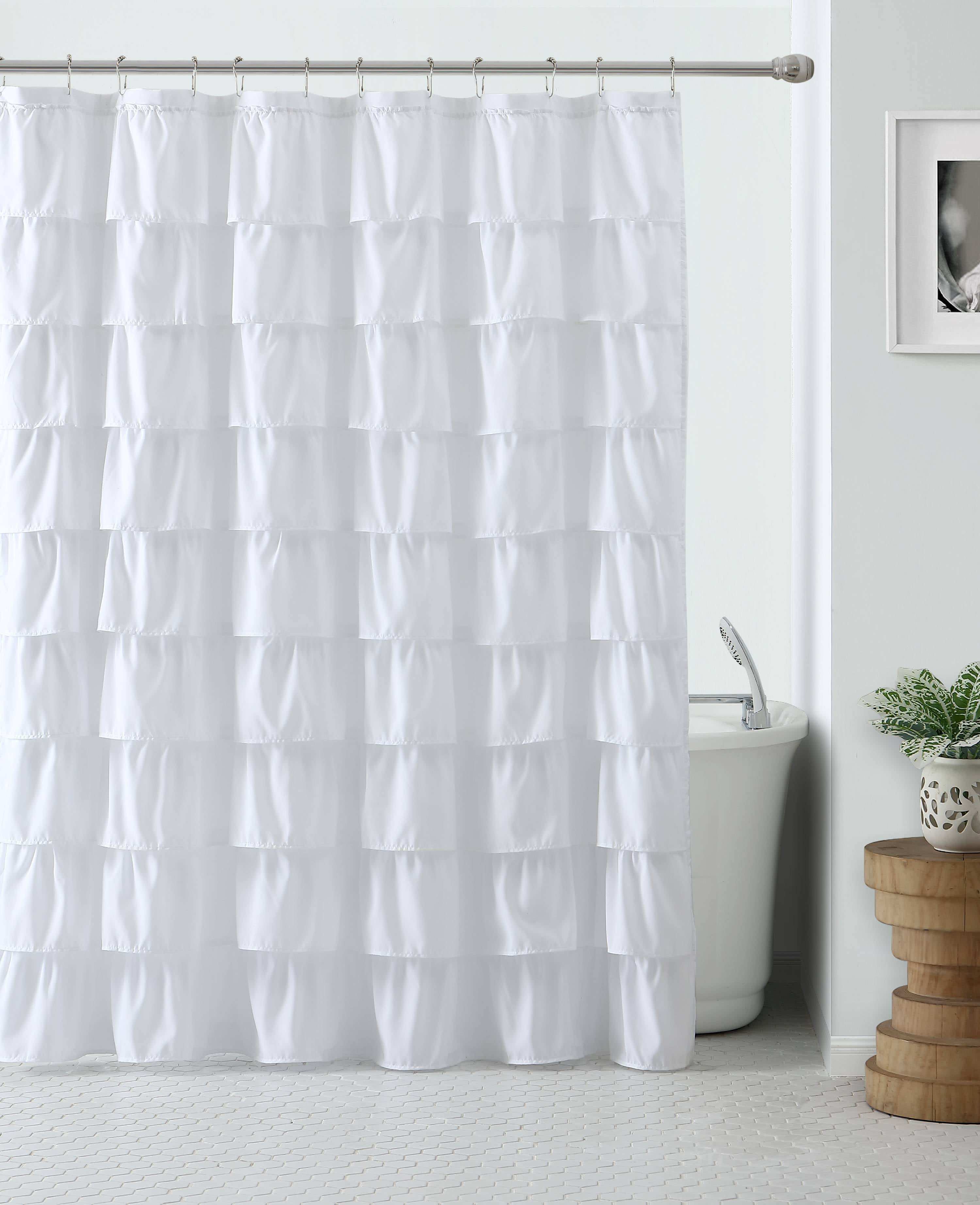 Shabby Ruffled Fabric Shower Curtain - White
