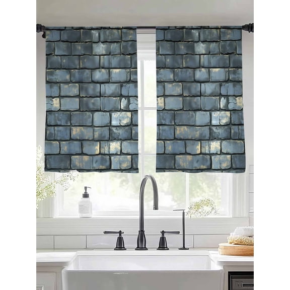 Shabby Rustic Old Brick Wall Chiffon Sheer Curtains 45 Inches Long, Vintage Brick 2 Rod Pocket Window Treatment Voile Drapes Curtains for Living Room Bedroom,2 Panels, 52x45In