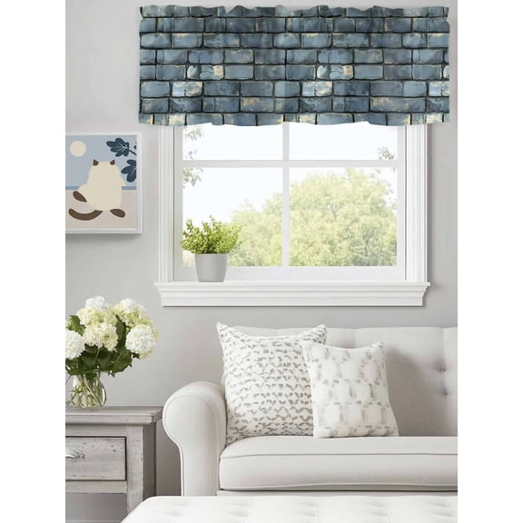 Shabby Rustic Old Brick Wall Valances for Windows,Rod Pocket Valance for Kitchen Bedroom Bathroom Living Room, Vintage Brick Window Valance Curtain Farmhouse Home Decor Short Curtains 60x18in