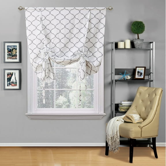 Shabby Trellis Tie Up Window Curtain Shade - Gray