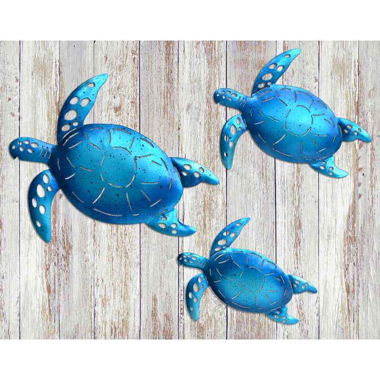 ShabbyDecor Coastal Ocean Sea Metal Turtle Hanging Wall Art for Pool Beachy  Bathroom Living Room Guest Room Set of 3 