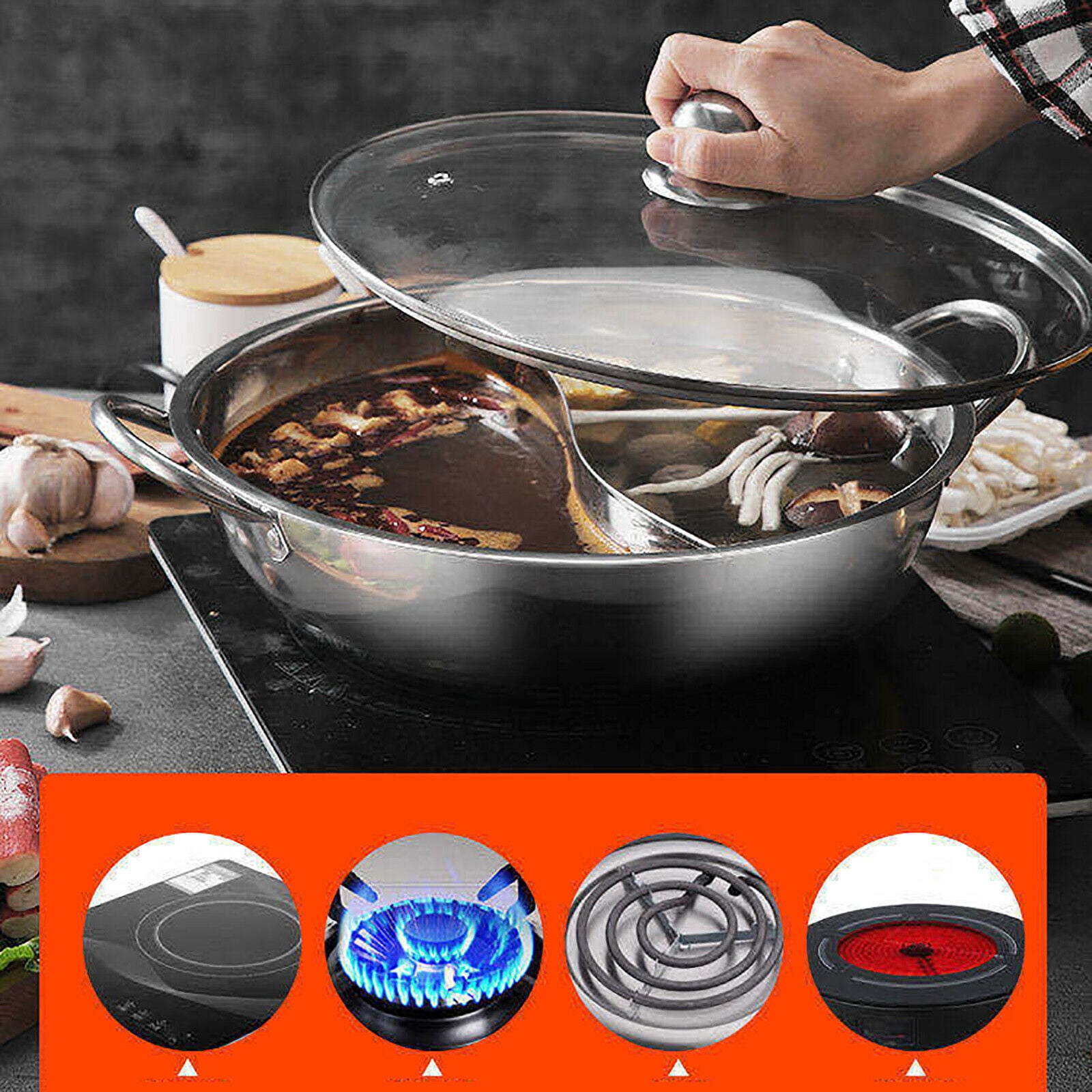 Stainless Steel Pot Hot Pot Shabu Shabu Dual Site Divider Cooking