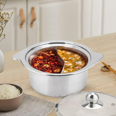 Shabu Hot Pot Chinese Dual Sided Pot Induction Cooktop Two Flavor Soup Pot Cooking Pot Cookware for Restaurant Party Camping 16cm with lid