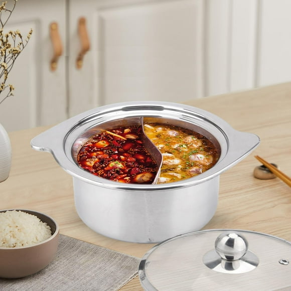 Shabu Hot Pot Chinese Dual Sided Pot Induction Cooktop Two Flavor Soup Pot Cooking Pot Cookware for Restaurant Party Camping 16cm with lid