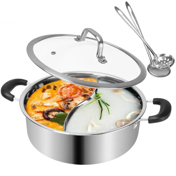 Shabu Hot Pot Stainless Steel,Chinese Induction Shabu Pot with Divider for Kitchen Cooker, Gas Stove Y101