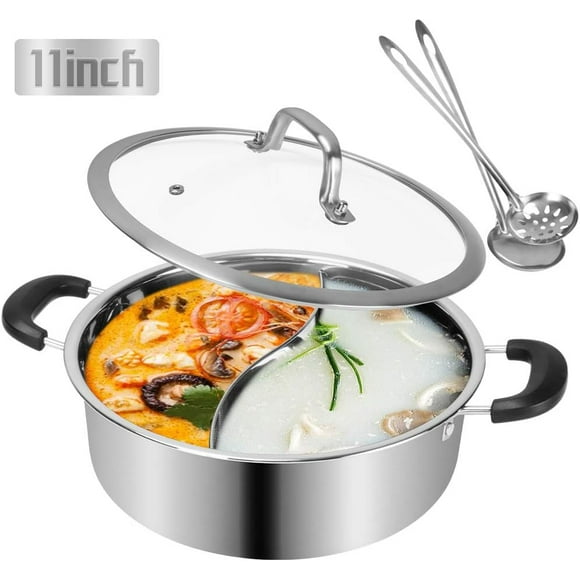 Shabu Hot Pot Stainless Steel,Chinese Induction Shabu Pot with Divider for Kitchen Cooker, Gas Stove