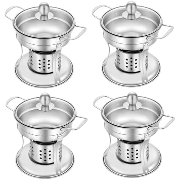 Shabu Hot Pot, Stainless Steel Individual Hot Pot 4 Pack Round Chafing Dishes Mini Hot Boiler Outdoor Cooking Compact Soup Pot for Party Picnic Restaurant Buffet Hotel$$Home Decor, Kitchen, & Other