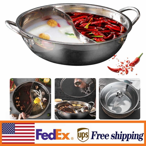 Shabu Pot Hot,Stainless Steel Cookware Soup Induction Nabe Lid Cooking Dual Side