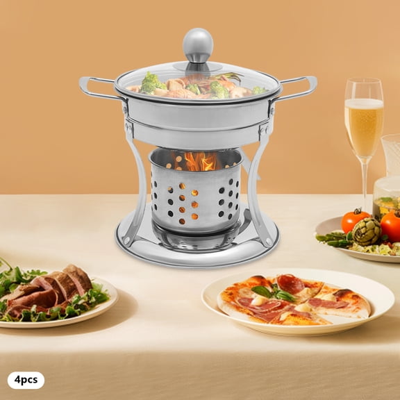 Shabu Shabu Mini Hot Pot, Chafing Dishes for Buffet 4 Pack, Stainless Steel Single Hot Pot