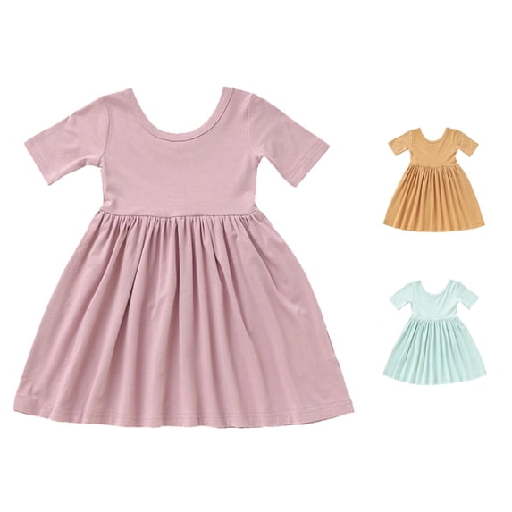 Shachafan Baby Girls Summer Short Sleeve Dress Viscose Toddler Soft Casual Flowy Tiered Girls Skirts