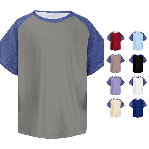 Shachafan Boys Casual Shirt With Denim Like Patchwork Design Comfortable Long Sleeve Top For Children Stylish Textured Blend Shirt For Kids And School Large Top