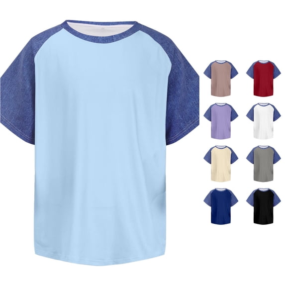 Shachafan Boys Casual Shirt With Denim Like Patchwork Design Comfortable Long Sleeve Top For Children Stylish Textured Blend Shirt For Kids And School Large Top