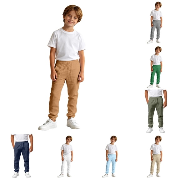 Shachafan Boys Casual Solid Color Trousers Comfortable Elastic Waist Soft Blend Flat Front Design For Everyday Play And School Boys 18 Months Clothes Fall