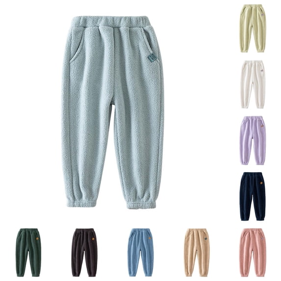 Shachafan Boys Lined Casual Pants Elastic Waistband Solid Comfortable Thermal Winter Trousers For Outdoor Play Fashionable Baby Boy Clothes
