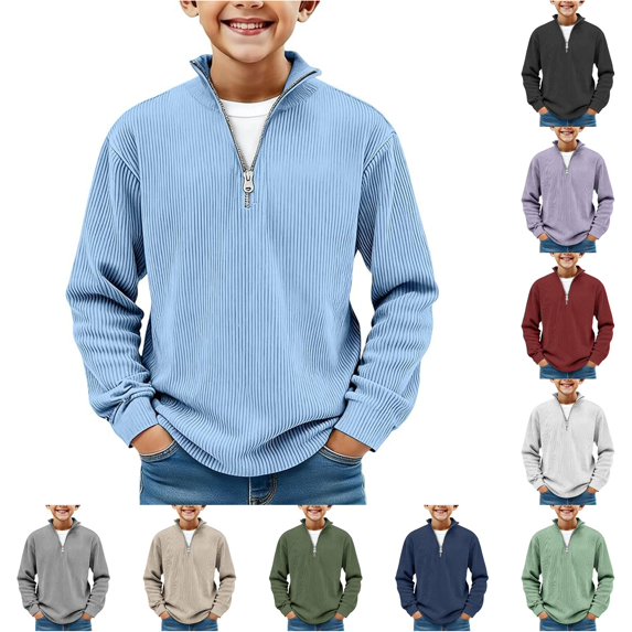 Shachafan Boys Long Sleeve Shirts Quarter Zip Pullover Sweater Casual Collared Tops Fall Ribbed Sweatshirts Fashion Clothing Youth T Shirt Boy