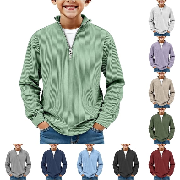 Shachafan Boys Long Sleeve Shirts Quarter Zip Pullover Sweater Casual Collared Tops Fall Ribbed Sweatshirts Fashion Clothing Youth T Shirt Boy