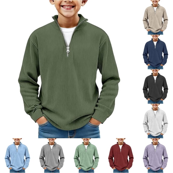 Shachafan Boys Long Sleeve Shirts Quarter Zip Pullover Sweater Casual Collared Tops Fall Ribbed Sweatshirts Fashion Clothing Youth T Shirt Boy