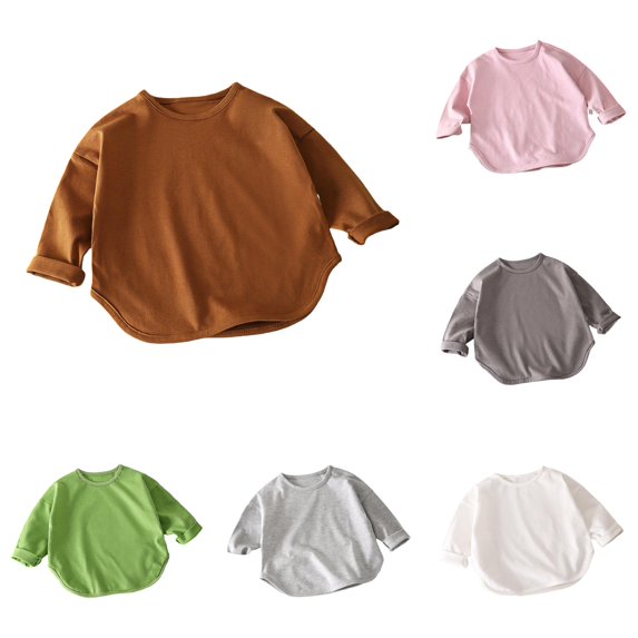 Shachafan Boys Long Sleeve With Stylish Hemline Autumn Kids Casual Shirt For Children Girls Basic Tee Comfortable Daily Wear Top Boys